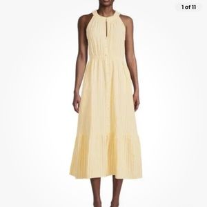 Time and Tru Women’s Dress Sleeveless Double Cloth Yellow Stripe Midi Dress XL